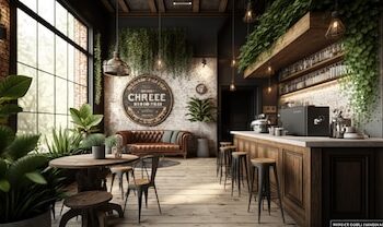 Premium Photo | Coffee shop interior decorated with wood and natural ...