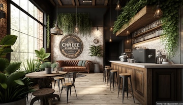 Premium Photo | Coffee shop interior decorated with wood and natural ...